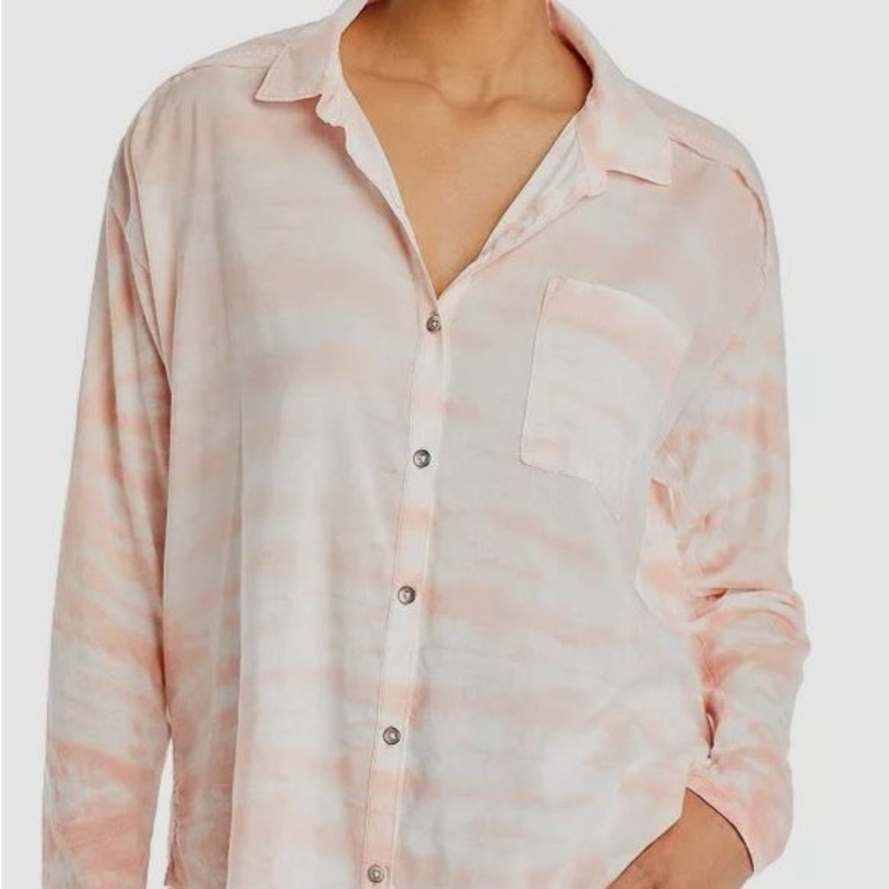 Anthropologie Cloth & Stone Pink Watercolor Tie Dye Buttondown Shirt